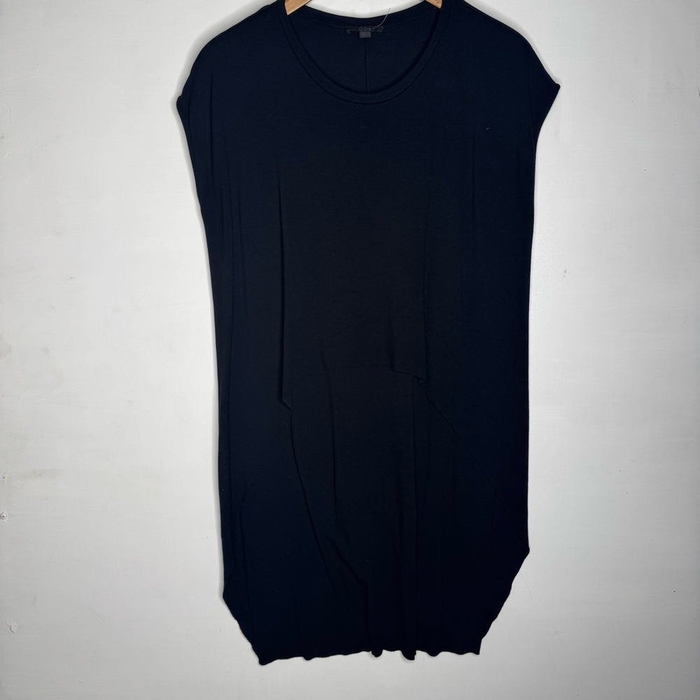 COS Dress Womens Small Black Midi Layered Tiered Minimalist Lagenlook Asymmetric